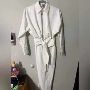 ASOS White Plunge Strappy Midi Dress with Tie